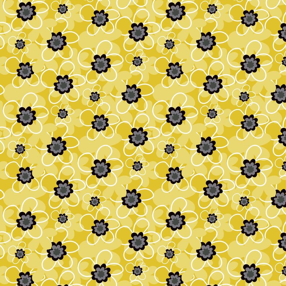 main tiré fleurs sur une Jaune Contexte. Contexte avec floral modèle pour tissu, textile, vêtements, emballage papier, couverture. vecteur