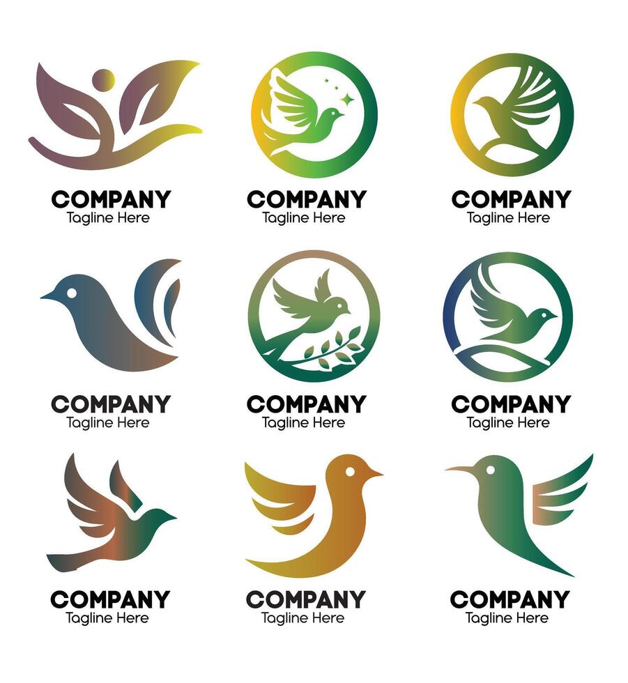 une collection de divers oiseau logo dessins dans vecteur format