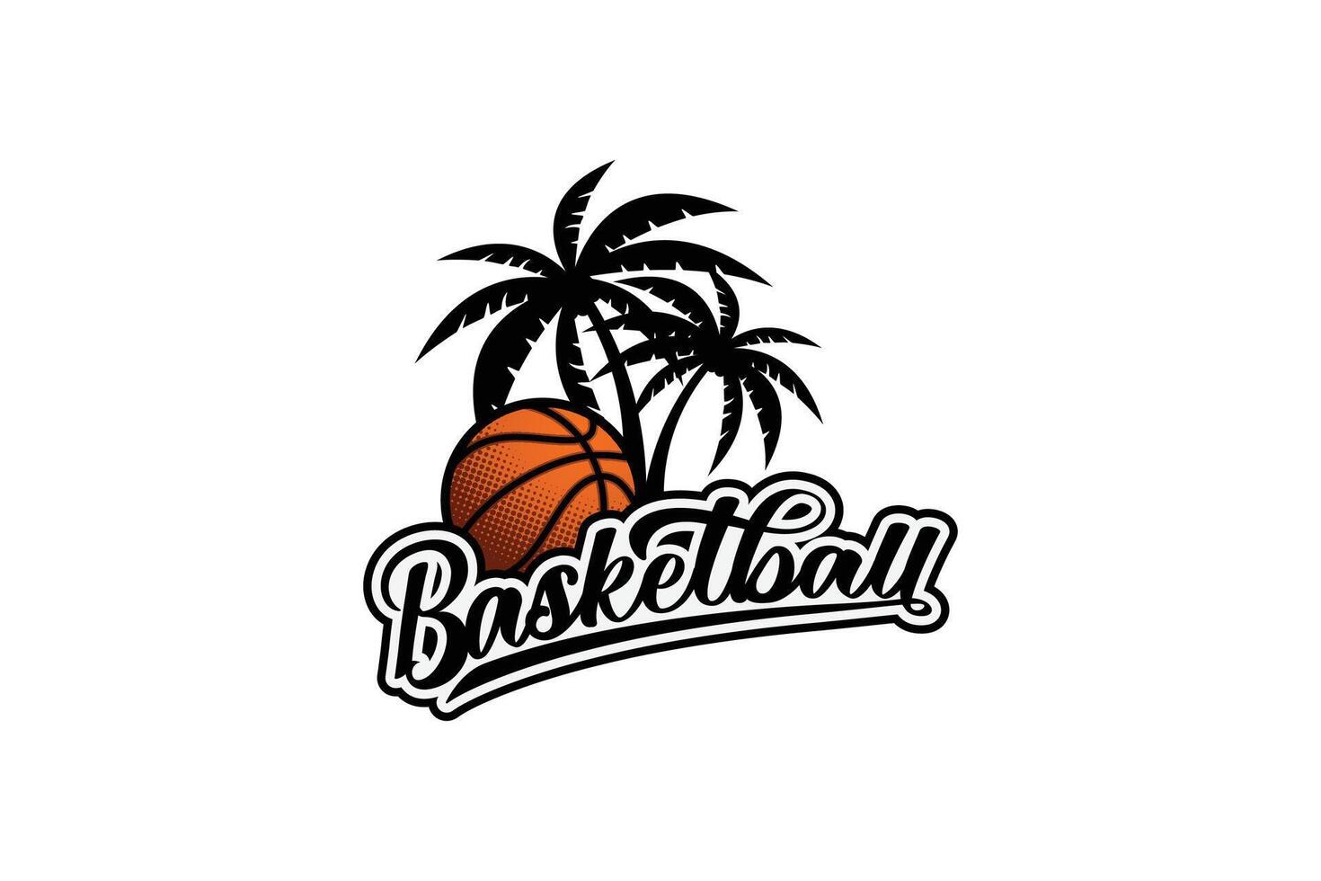 basketball logo avec une combinaison de une balle, noix de coco des arbres, magnifique caractères, et ancien style. vecteur