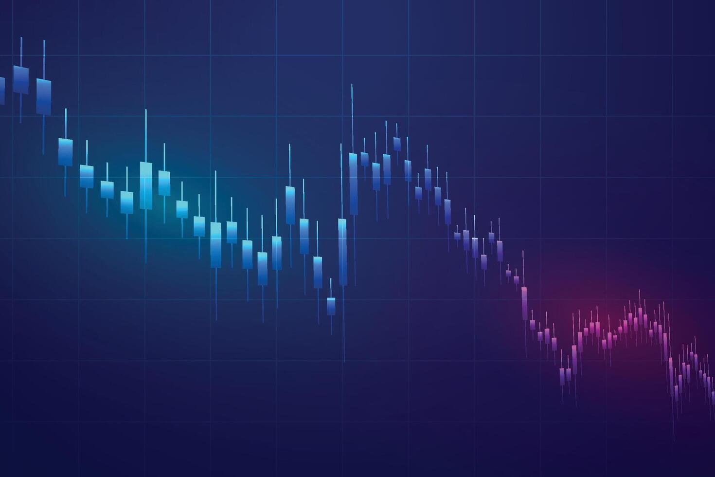 graphique de bâton de bougie d'entreprise de négociation d'investissement boursier sur fond bleu. point haussier, tendance à la hausse du graphique. conception de vecteur d'économie