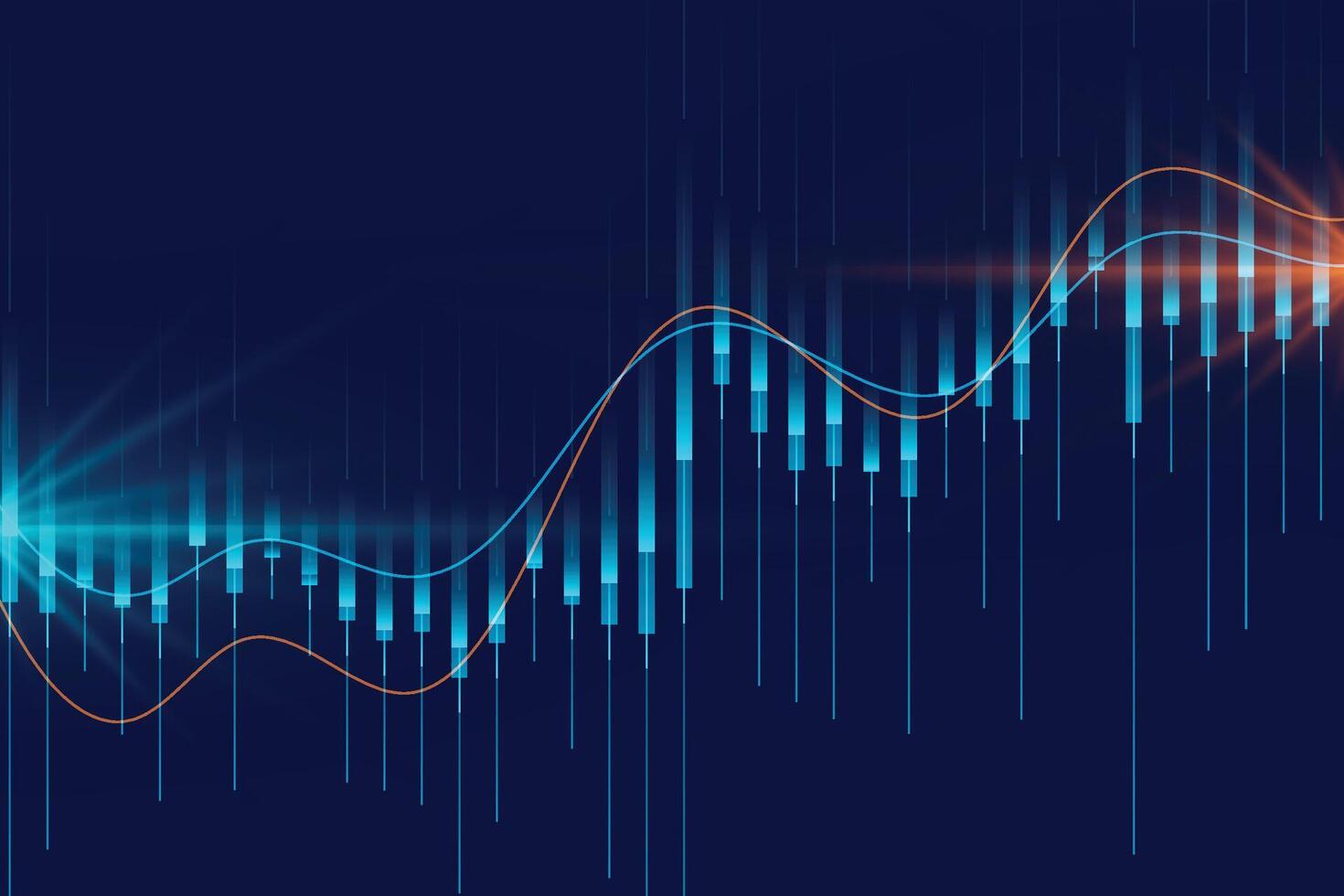 graphique de bâton de bougie d'entreprise de négociation d'investissement boursier sur fond bleu. point haussier, tendance à la hausse du graphique. conception de vecteur d'économie