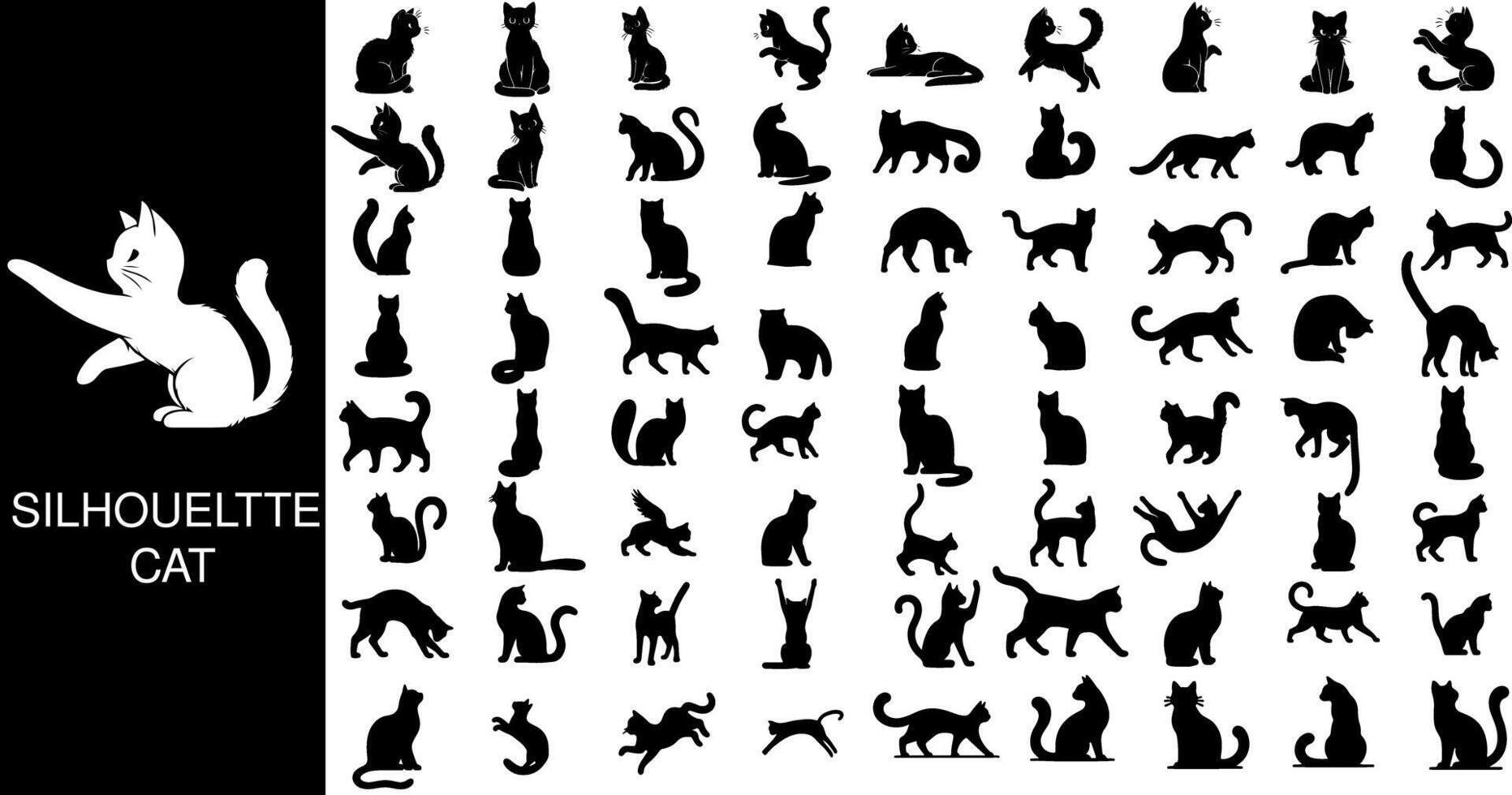 chat silhouette collection, avec élégant chat formes cette transmettre le élégance et mystère de chats par silhouette art vecteur