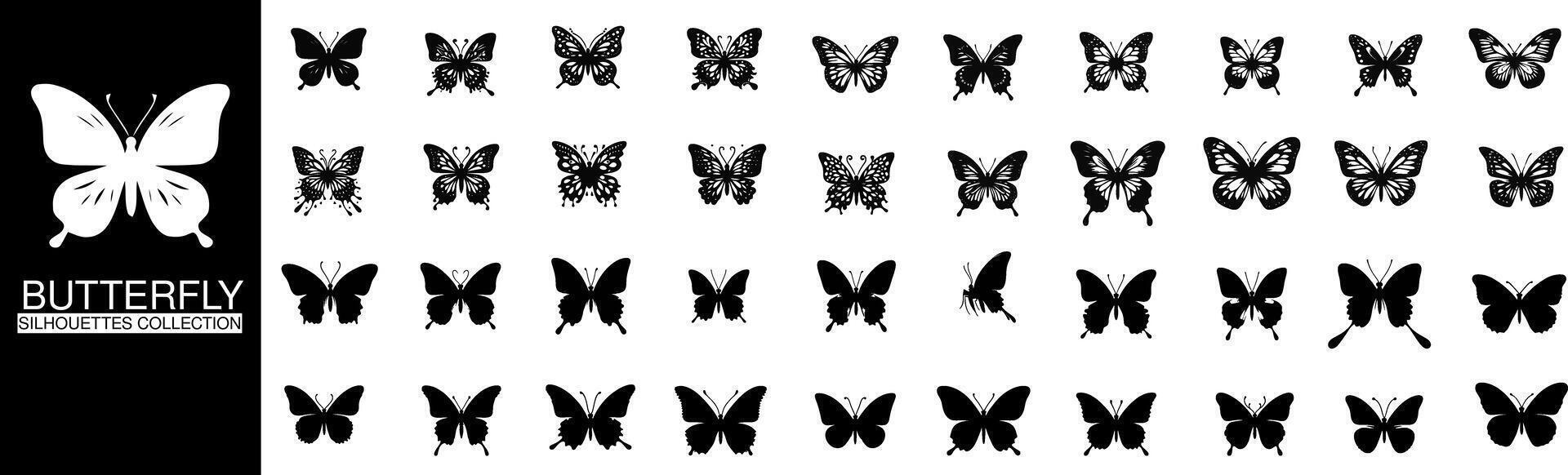 papillon silhouette collection, mettant en valeur le délicat beauté de divers espèce dans minimaliste dessins vecteur