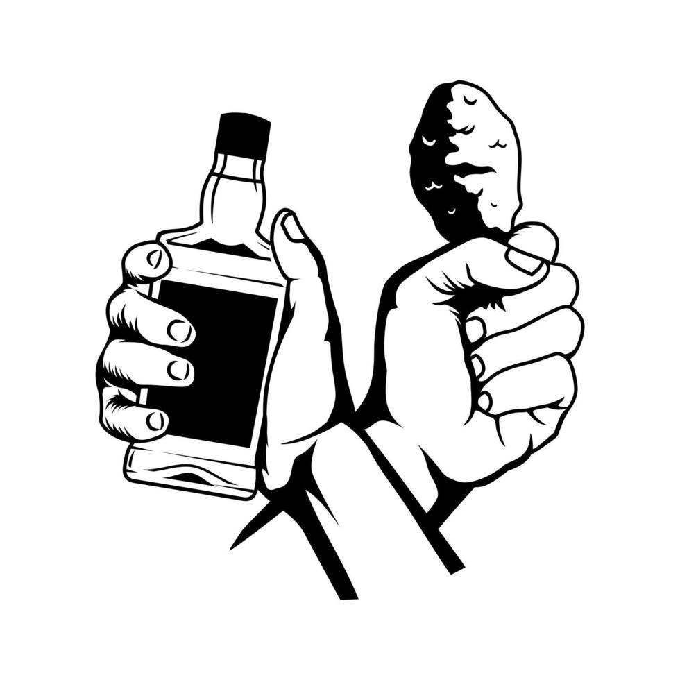main en portant bouteille et poulet aile, conception élément pour logo, affiche, carte, bannière, emblème, t chemise. vecteur illustration