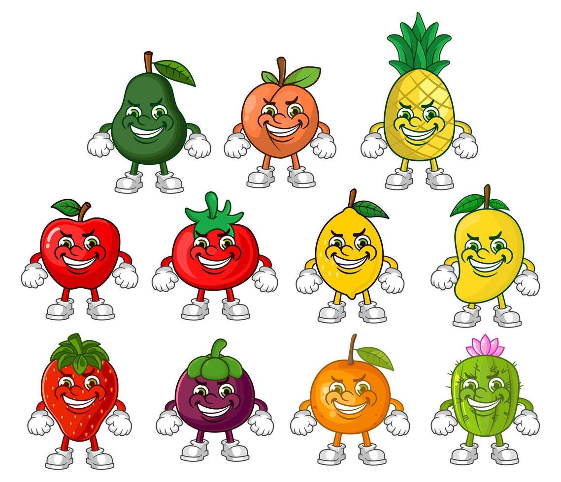 vecteur ensemble de des fruits dessin animé personnage mascotte conception