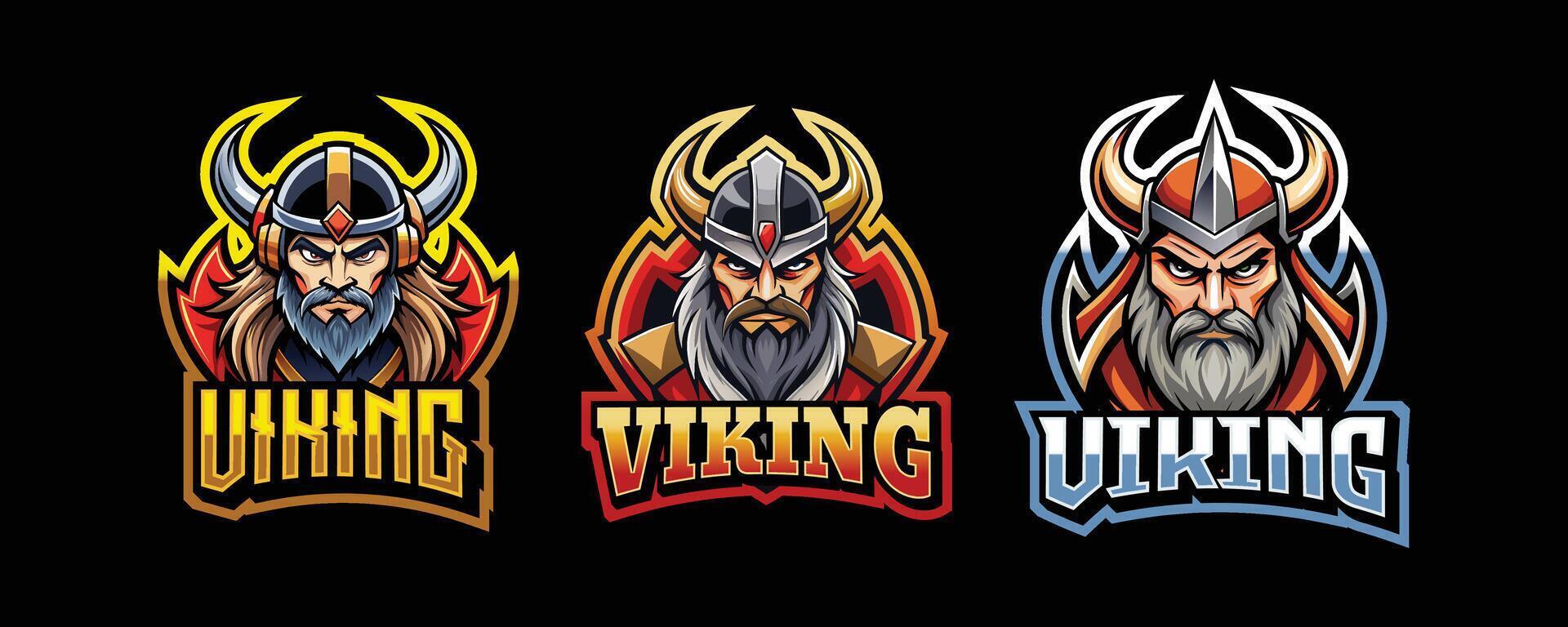 viking esport jeu logo. ensemble de viking mascotte conception vecteur