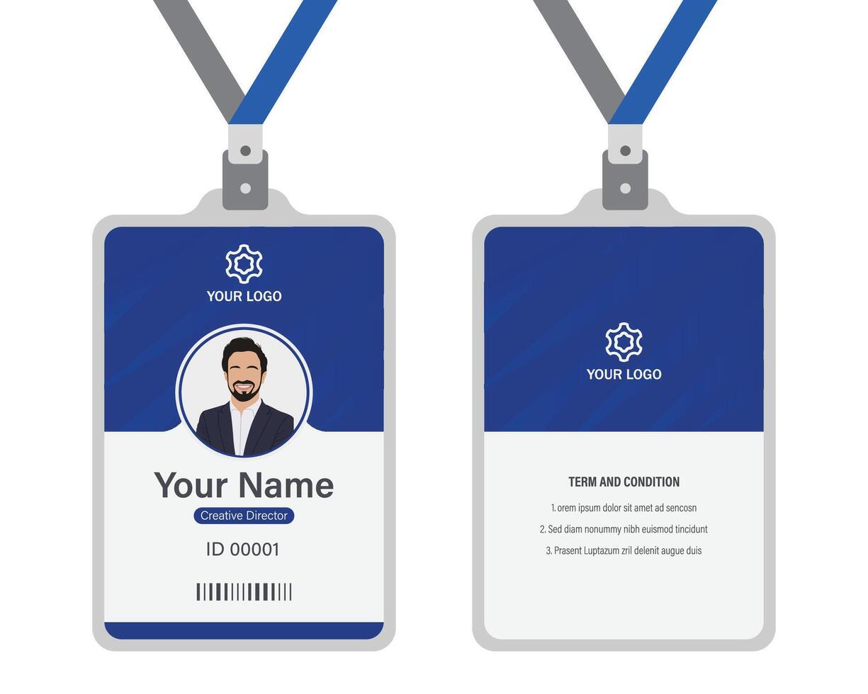 modèle de carte d'identité d'entreprise professionnelle, conception de carte d'identité bleue propre avec maquette réaliste vecteur