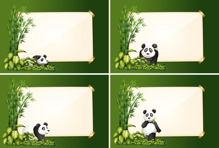 Quatre modèles de bordure avec panda et bambou vecteur