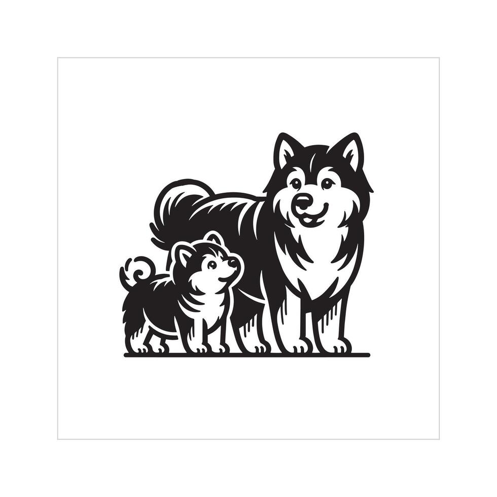 ai généré alaskan malamute chien famille clipart illustration dans noir et blanc vecteur