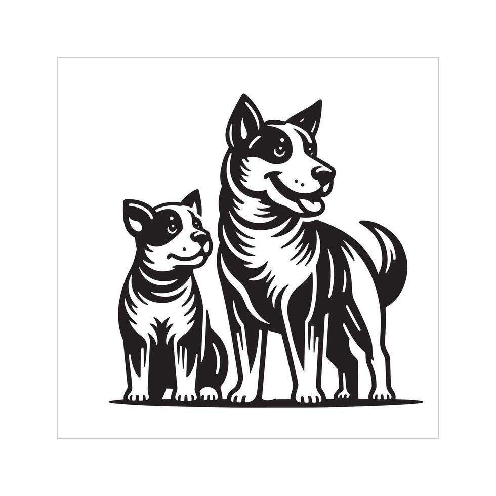 ai généré australien bétail chien famille clipart illustration dans noir et blanc vecteur