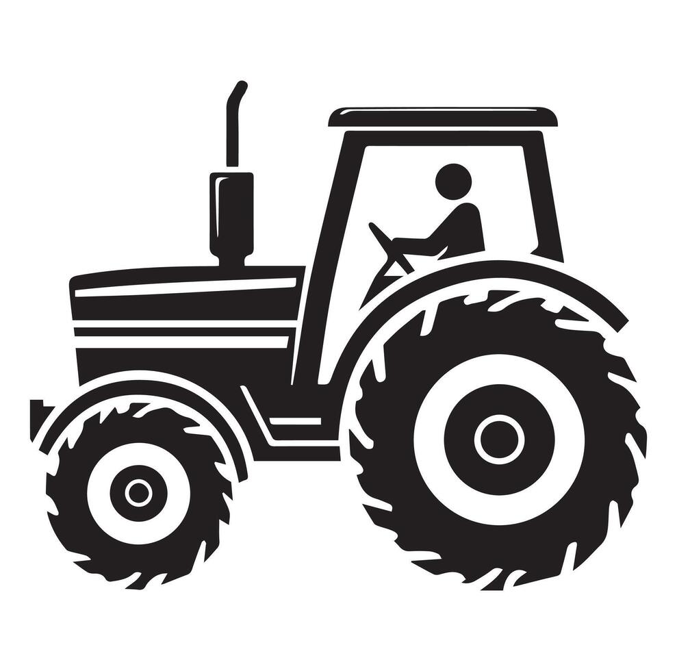 silhouette de une tracteur illustration vecteur avec noir vieux tracteur sur blanc arrière-plan, tracteur isolé sur blanc Contexte