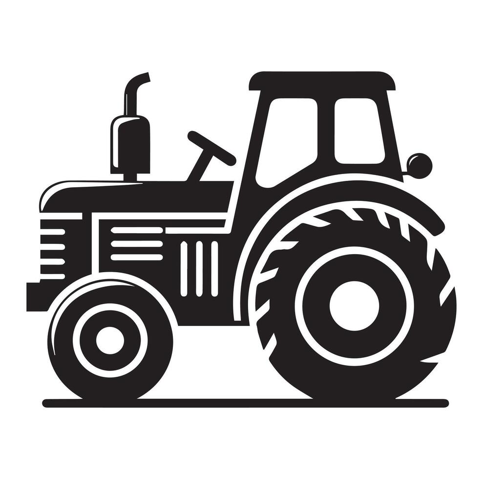 silhouette de une tracteur illustration vecteur avec noir vieux tracteur sur blanc arrière-plan, tracteur isolé sur blanc Contexte