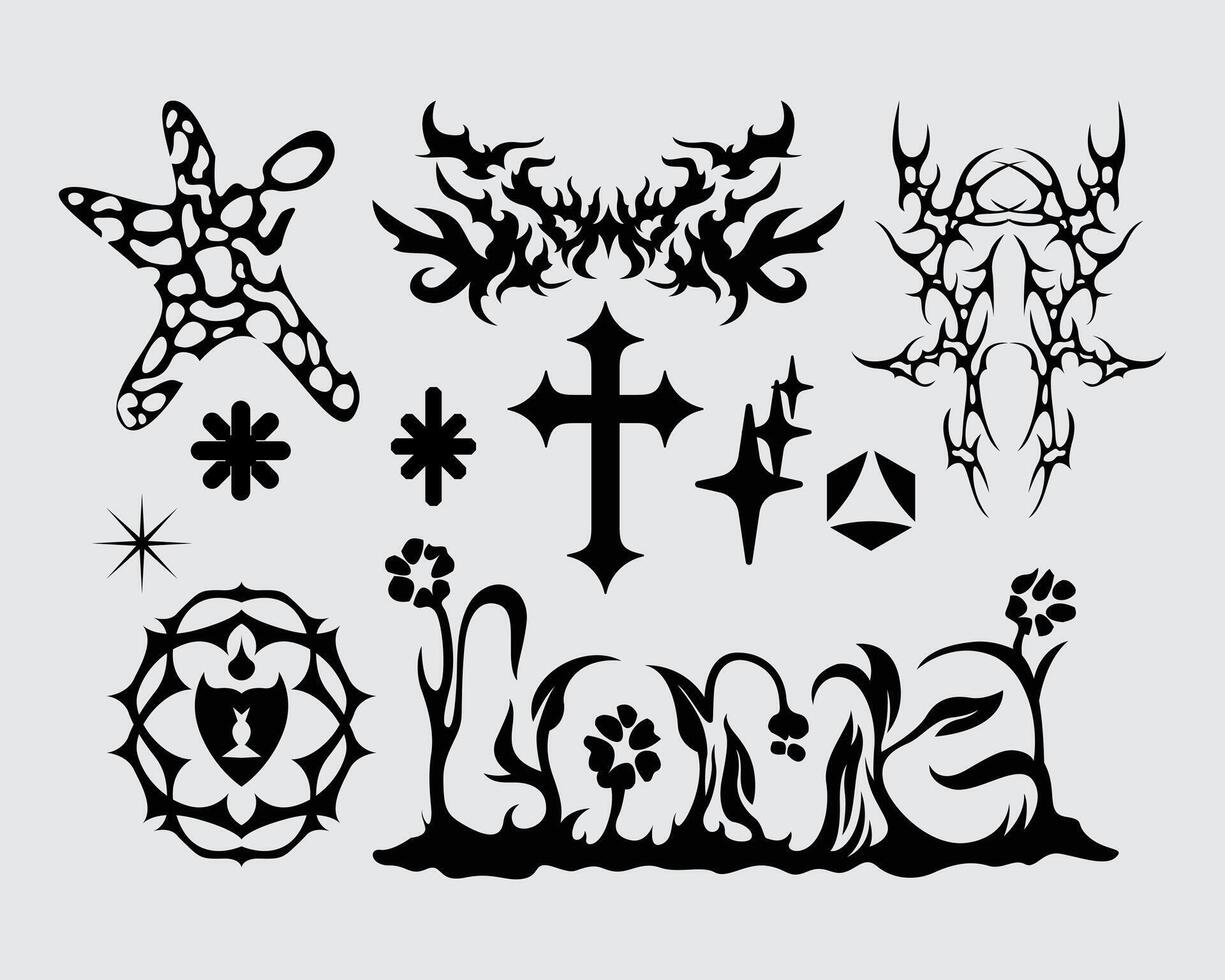 anti conception tribal élément brutalisme élément forme atout acide affiche, tatouage, illustration vecteur terrifiant icône, symbole modifiable