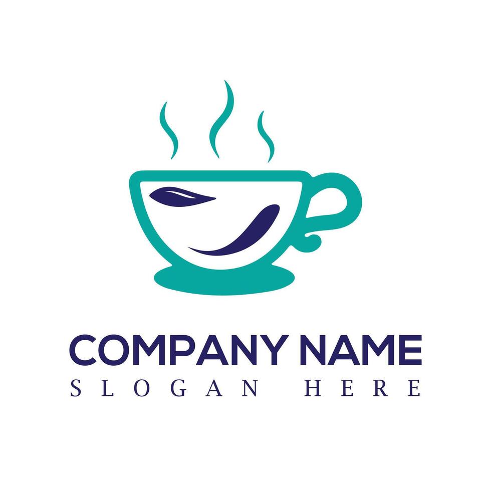 café logo conception, vert et marron café et thé tasses conception avec feuille, fumée et tasse symbole. vecteur
