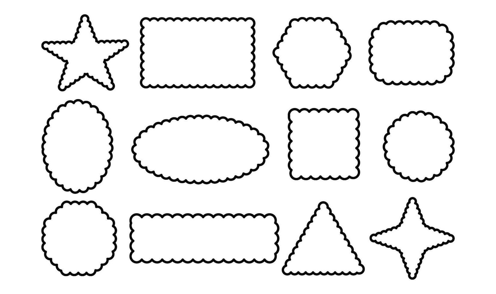 rétro conception éléments festonné cadres. festonné bord rectangle, étoile, ellipse, cercle et carré formes vecteur