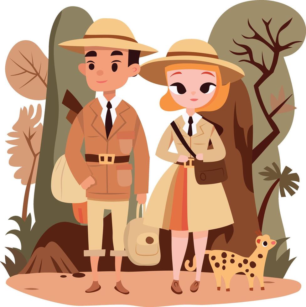 safari aventure couple vecteur illustration