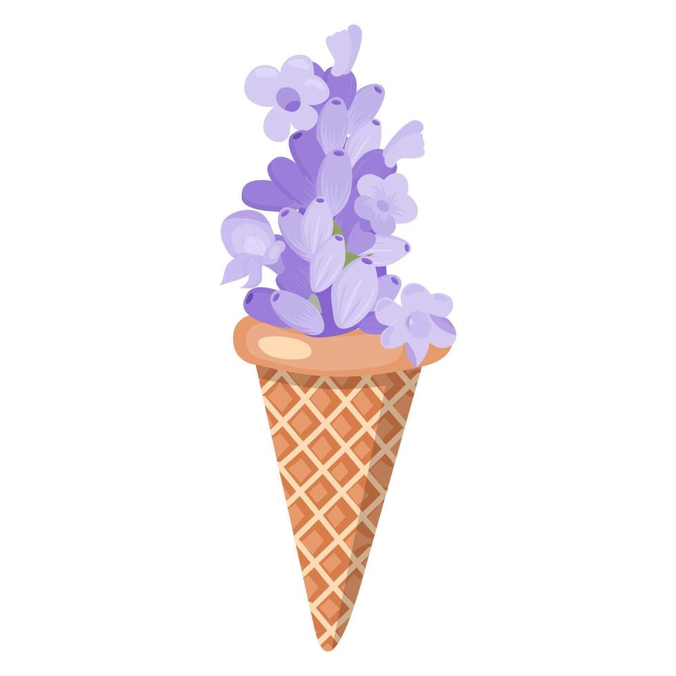 lavande fleurs dans un la glace crème cône. vecteur illustration isolé sur blanc Contexte.