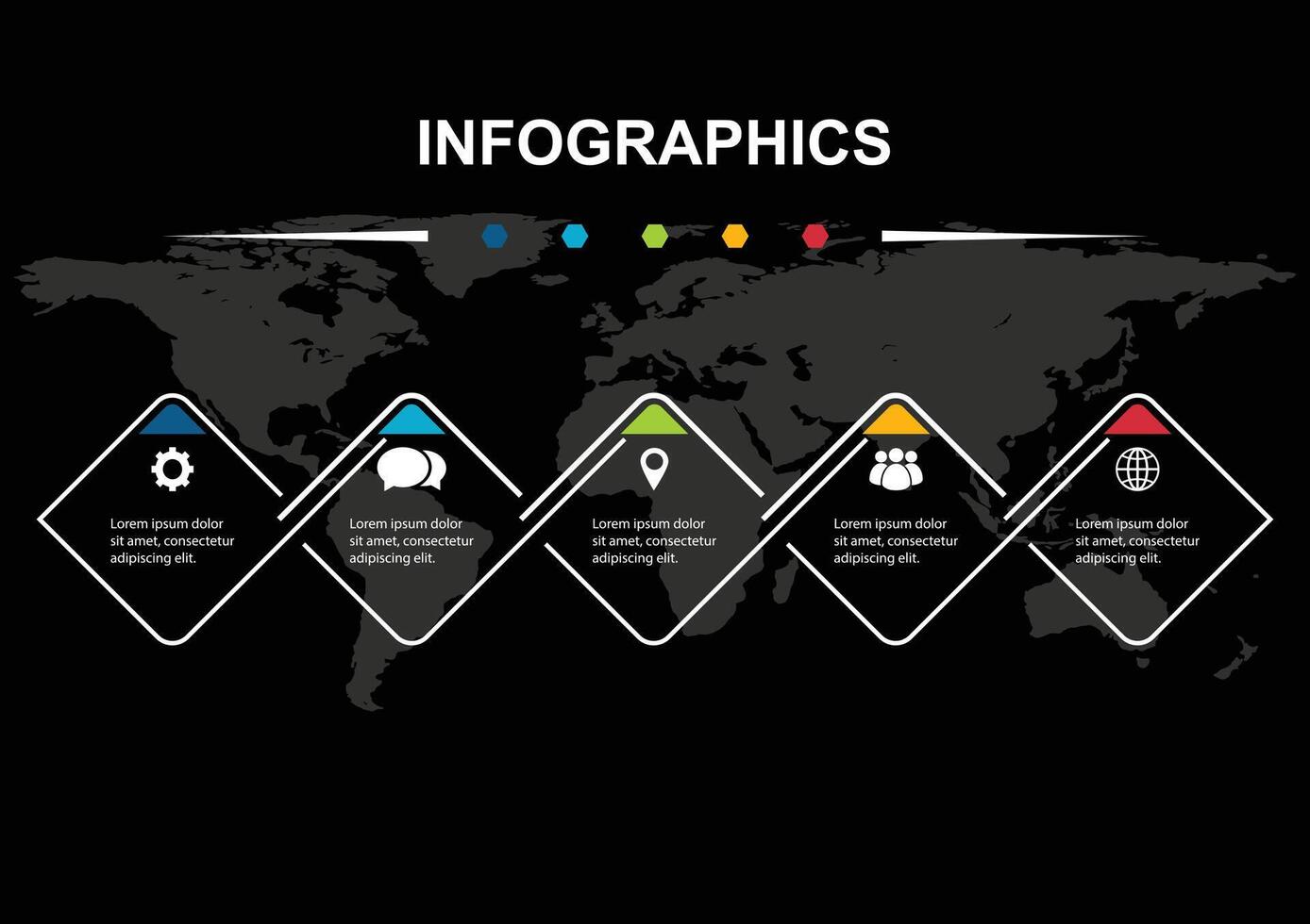 infographie conception avec 5 arrondi rectangles sur noir Contexte vecteur