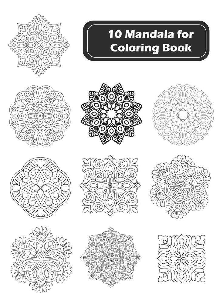 paquet de dix Facile mandala pour coloration livre vecteur