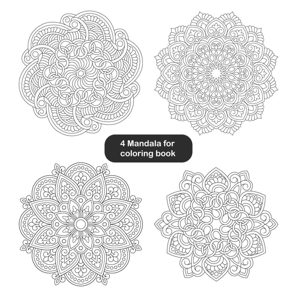 4 Facile mandala pour coloration livre vecteur fichier