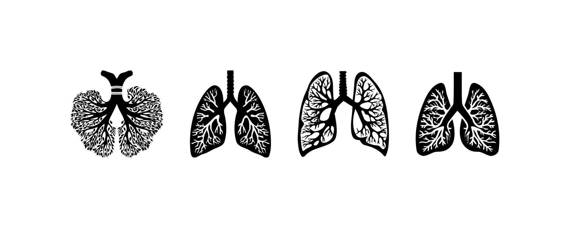 Humain poumons dans le forme de les racines ou branches de une arbre silhouette icône ensemble. vecteur illustration conception.