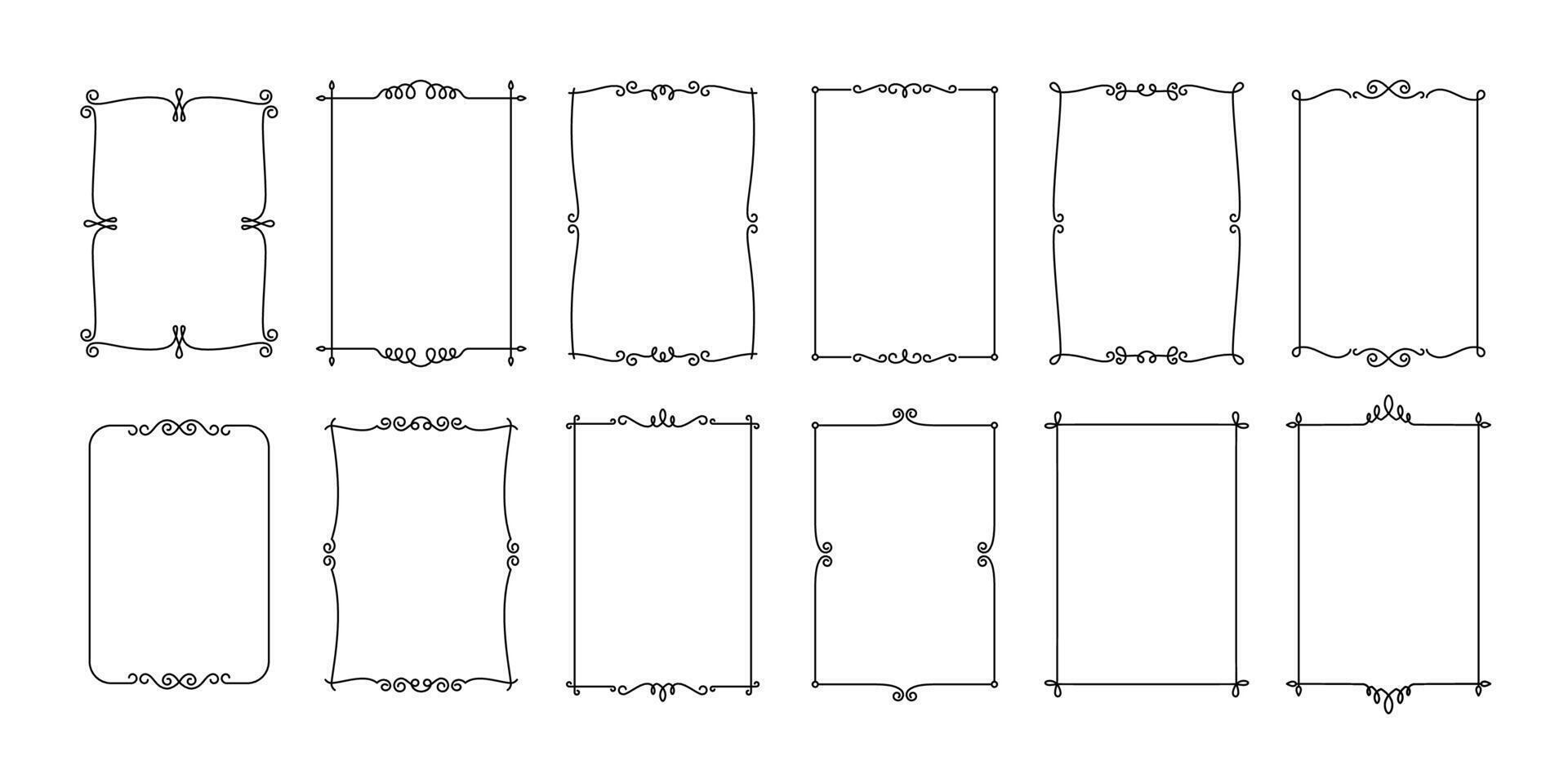 ligne décoratif cadres. tourbillon texte frontière Cadre dans ancien style. victorien s'épanouit ligne calligraphique tourbillonnant filigrane décoration modifiable accident vasculaire cérébral vecteur ensemble