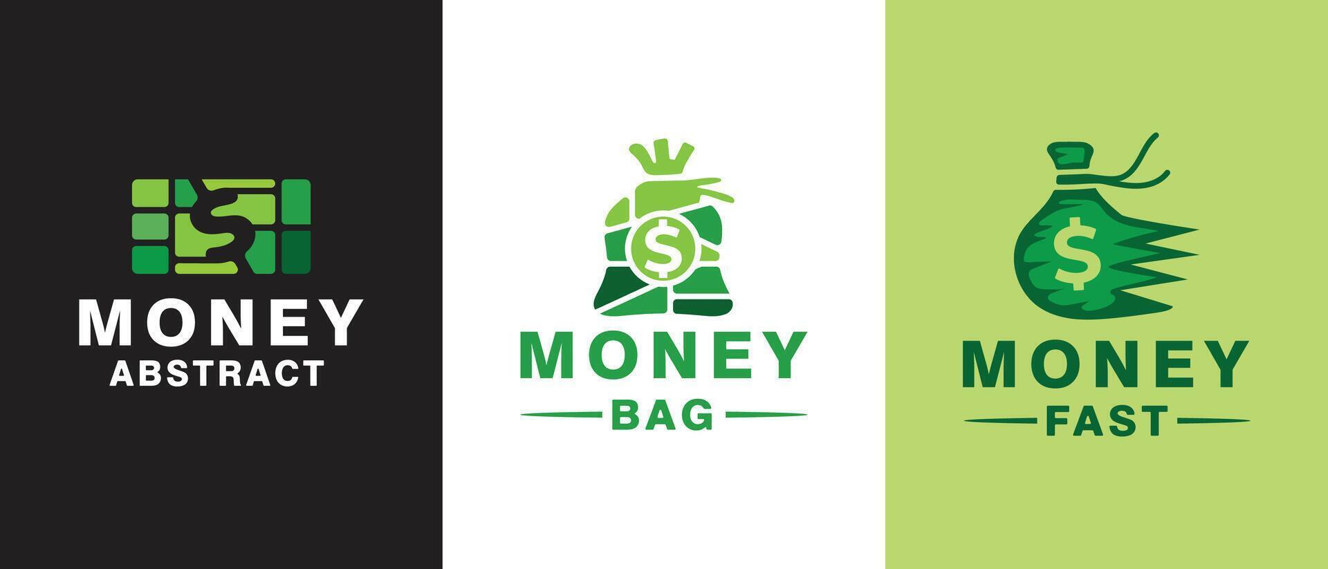 collection de logos à propos argent, une concept cette combine billets de banque et argent Sacs vecteur