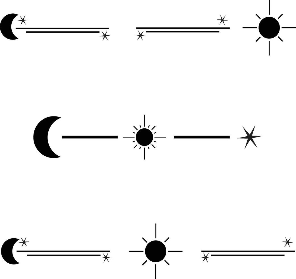 lune et Soleil séparateurs, paragraphe et texte séparateurs, les frontières, cadres et séparateurs avec croissant lune et étoiles vecteur