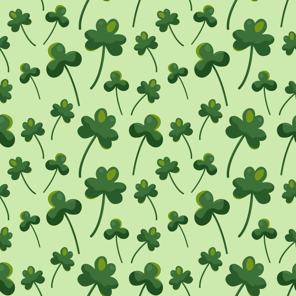 sans couture modèle pour st. patrick's journée avec vert trèfle brindilles sur vert Contexte. de fête modèle pour emballage conception, Contexte et décor. floral modèle pour bien chance. vecteur