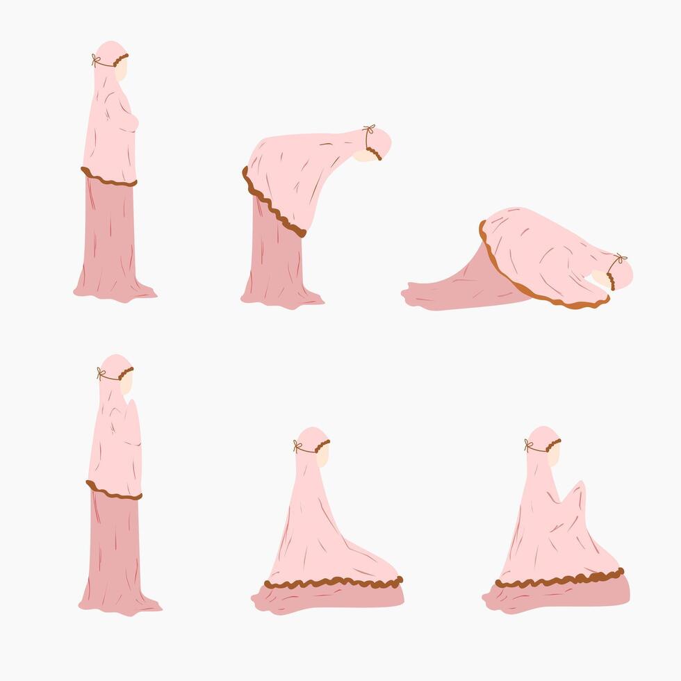 vecteur personnage illustrant islamique prière les postures avec musulman femme dans salah