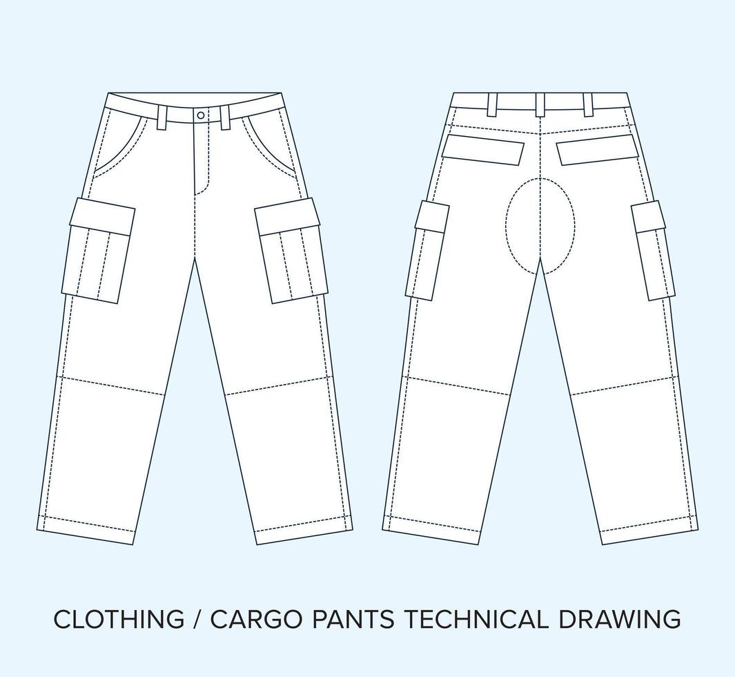 cargaison un pantalon avec les poches, technique dessin, vêtements plan pour mode designers vecteur