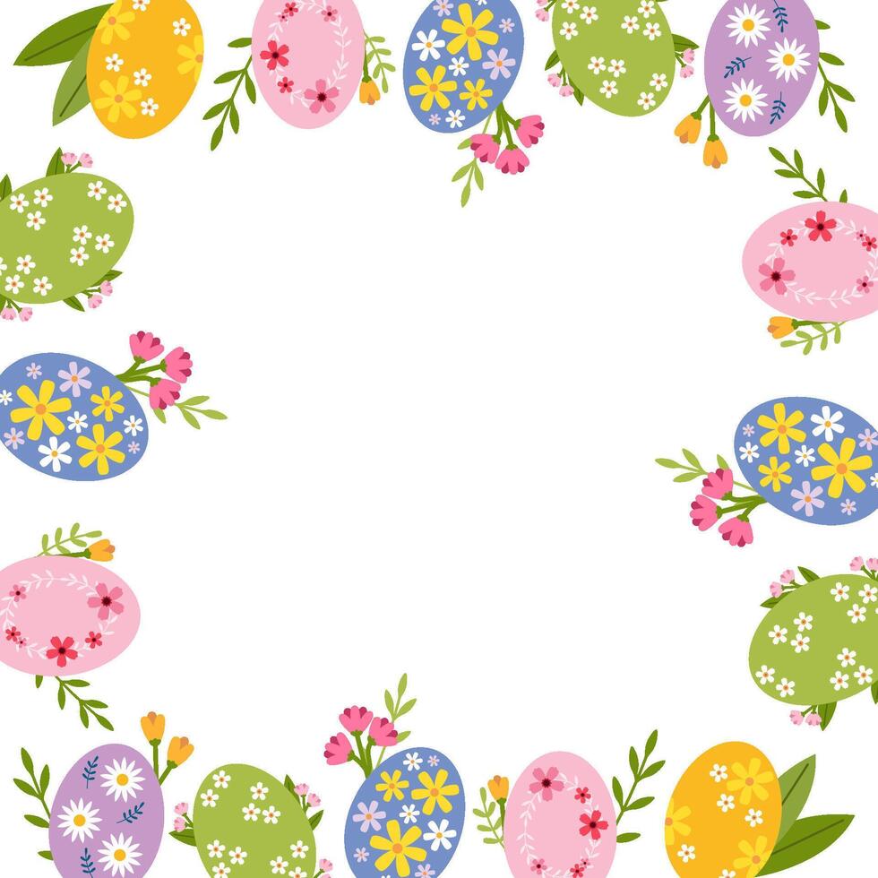 Pâques Contexte avec copie espace pour texte. abstrait Cadre fabriqué de Pâques des œufs et fleurs. vecteur illustration