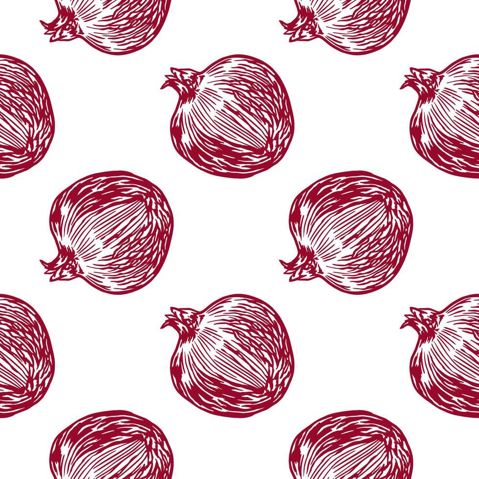 Grenade sans couture modèle. entier fruit, tranches. vecteur illustration dans graphique style. conception élément pour cartes, nourriture Étiquettes, bannières, couvertures, emballage papier, textile, tissu.