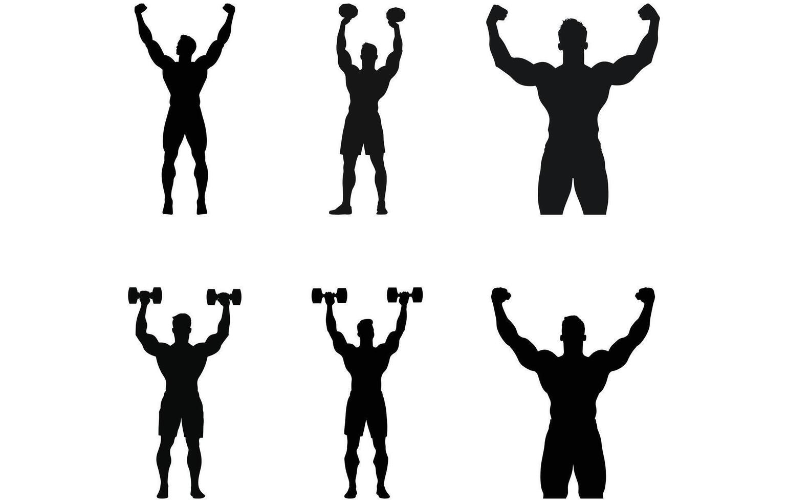 bodybuilder hommes forts Faire exercice avec haltères vecteur, corps constructeur Faire exercice avec une haltère silhouette vecteur