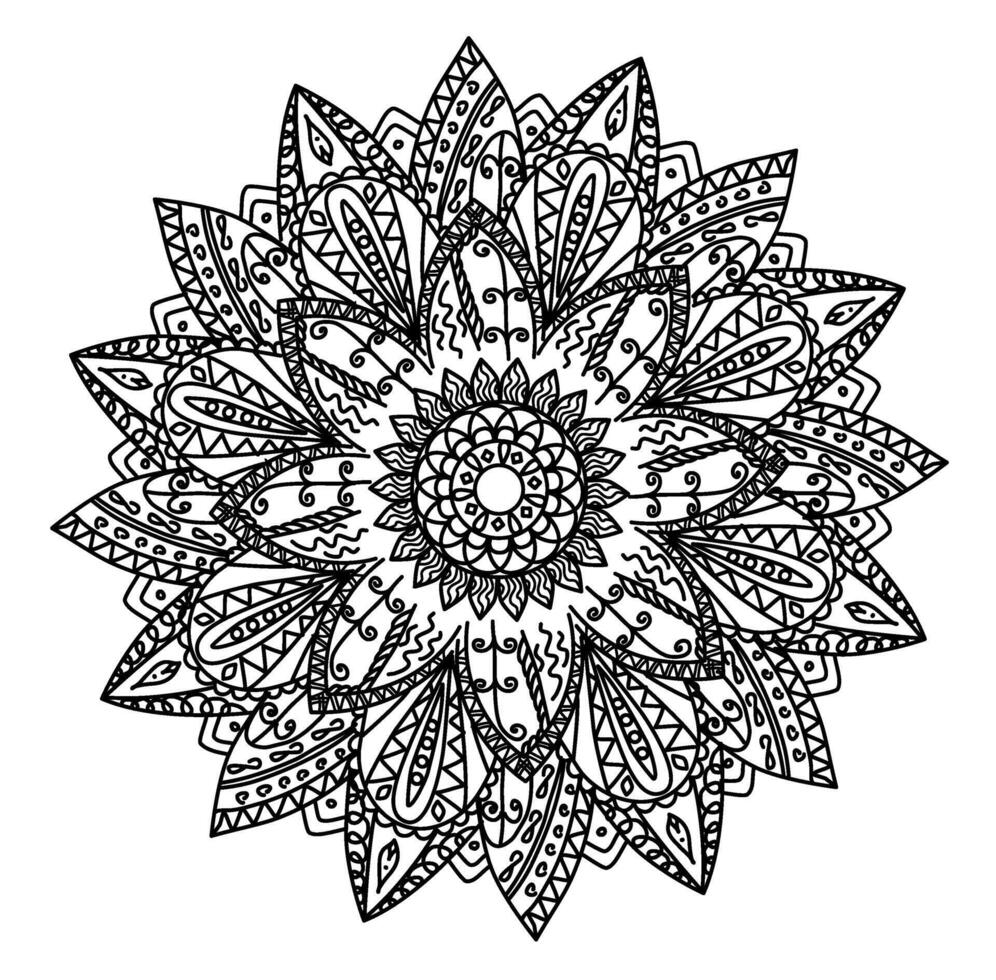 noir et blanc mandala, vecteur dessin à main levée , ornements dans un ethnique Oriental style. coloration livre pages