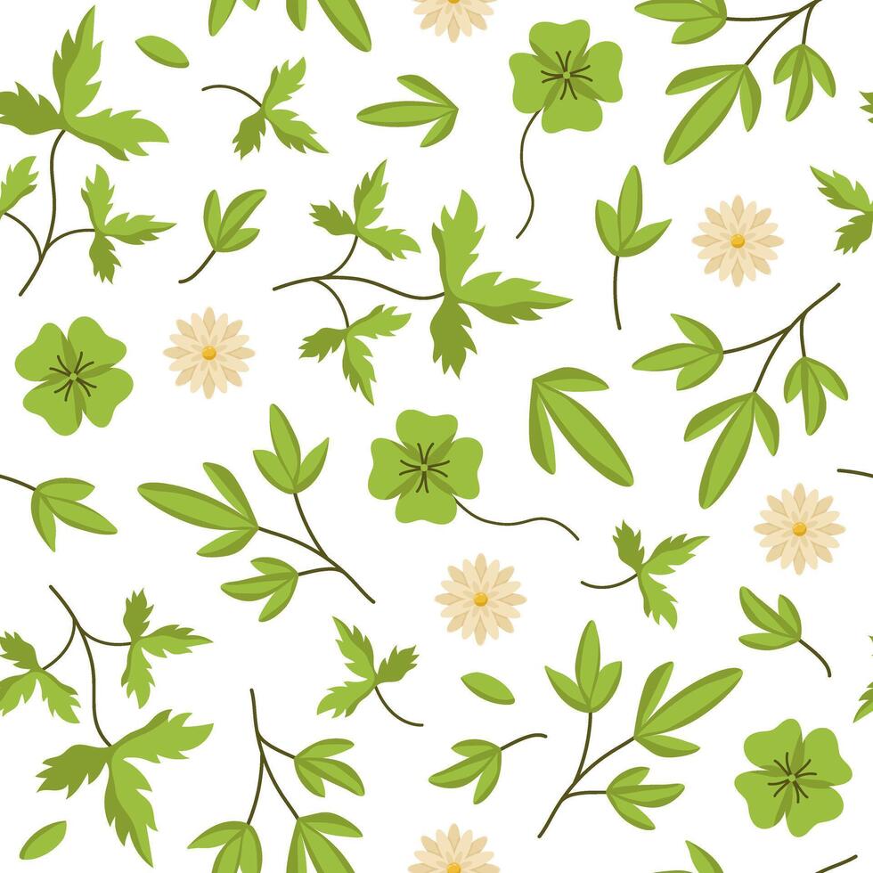 sans couture vecteur illustration de printemps fleurs et feuilles. coloré printemps fond d'écran sur une blanc Contexte.