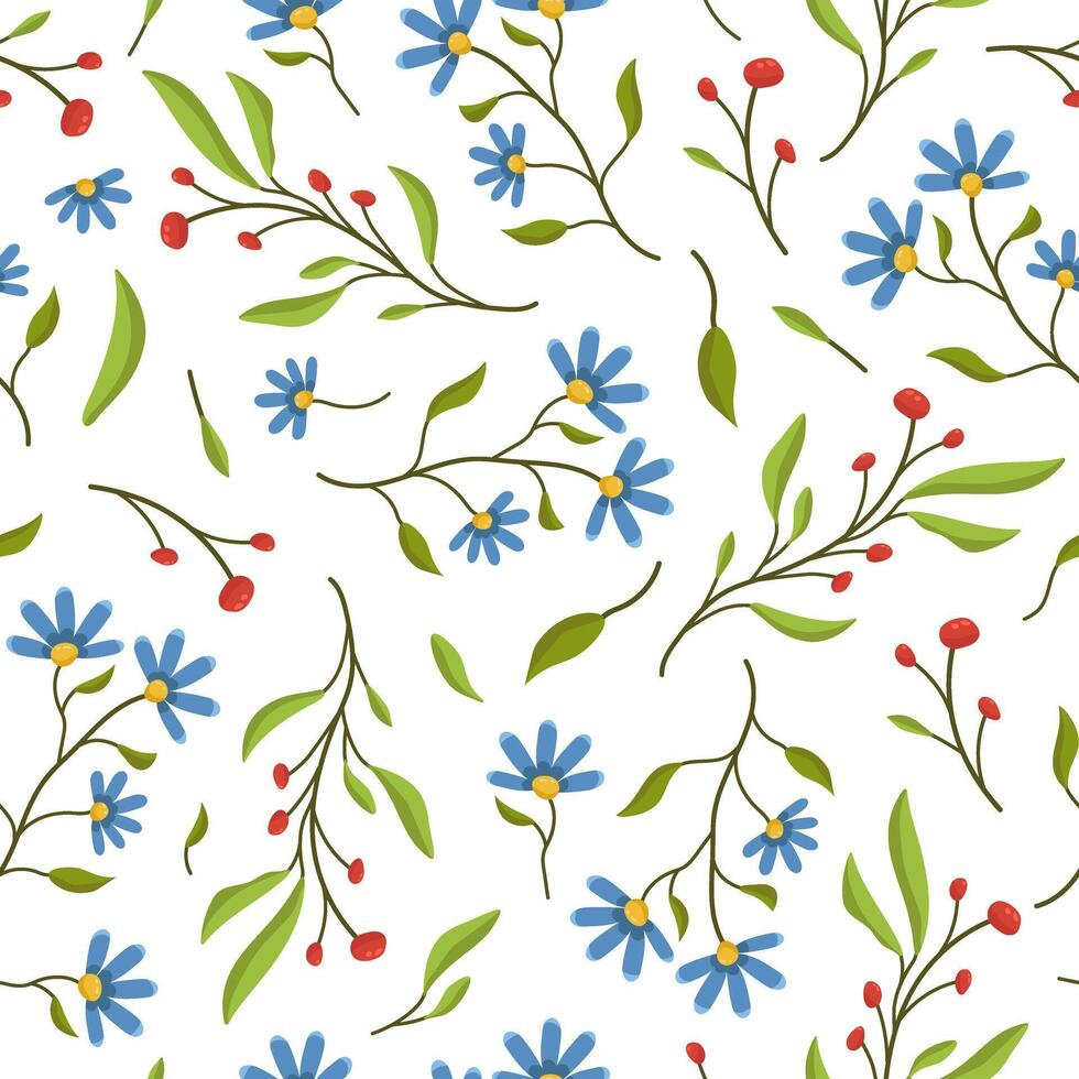 sans couture vecteur illustration de différent printemps fleurs et feuilles. coloré printemps fond d'écran sur une blanc Contexte.