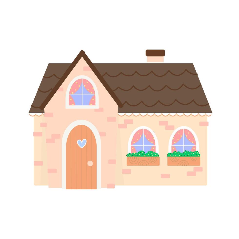 main tiré mignonne dessin animé maison illustration vecteur