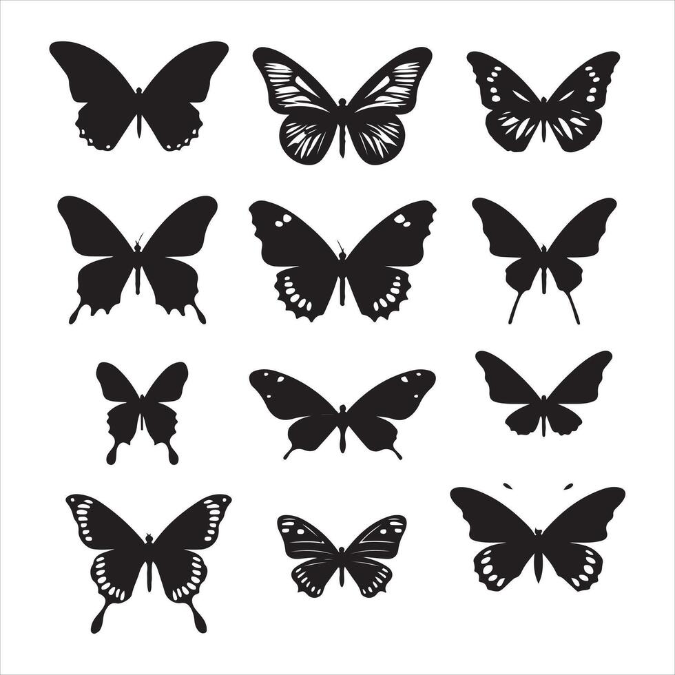 une noir silhouette papillon ensemble vecteur