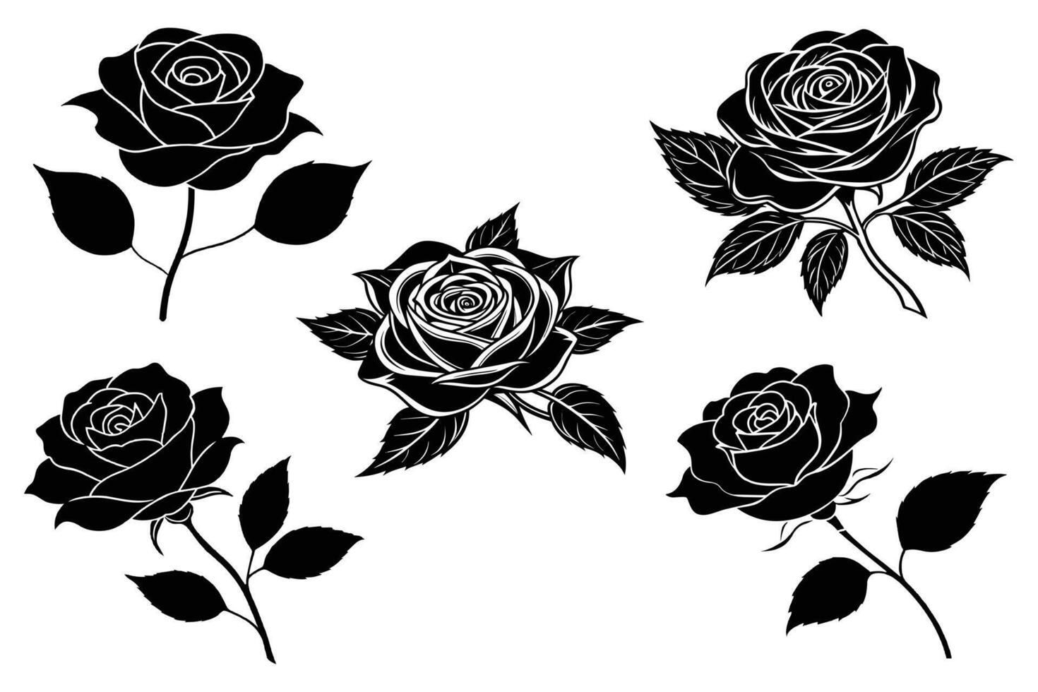 noir silhouette illustration de une Rose sur blanc Contexte vecteur