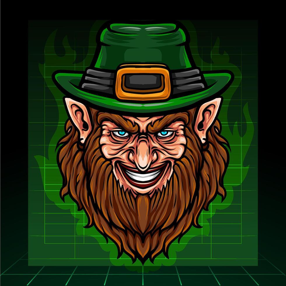 st. patricks journée lutin tête mascotte fantaisie arts. esport logo conception. vecteur