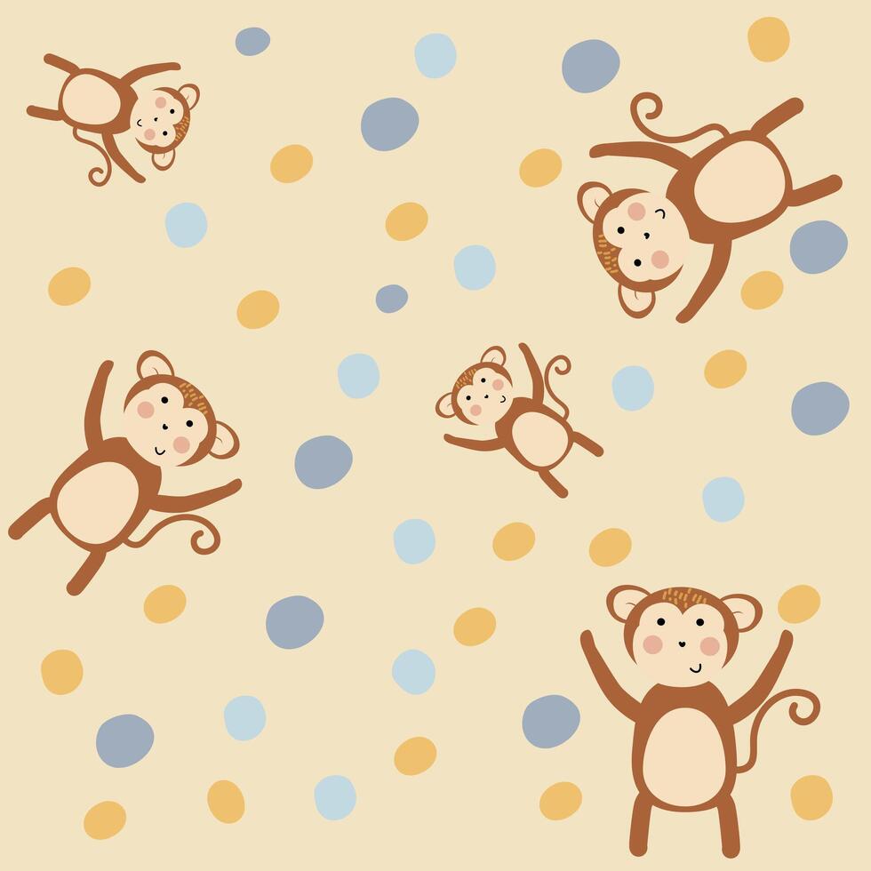 puéril sans couture modèle avec mignonne singe et main tiré point Créatif texture pour en tissu et textile Stock illustration vecteur