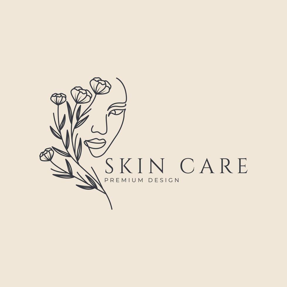 main tiré logo ligne art féminin beauté floral botanique salon spa cosmétique se soucier conception vecteur illustration minimalisme
