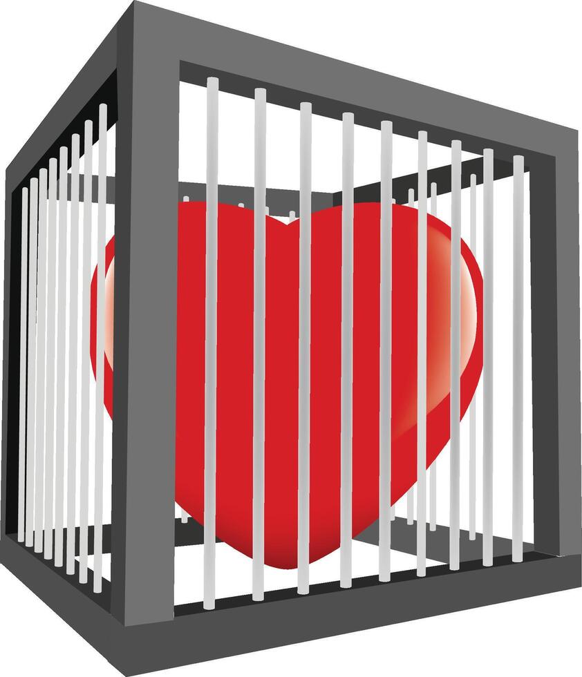 3d illustration de une rouge cœur fermé à clé à l'intérieur une métal cage vecteur