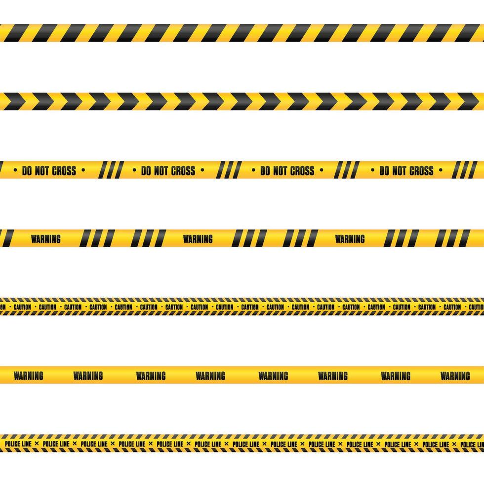 une vecteur ensemble de différent avertissement bandes. Jaune et noir rubans isolé sur une blanc Contexte.