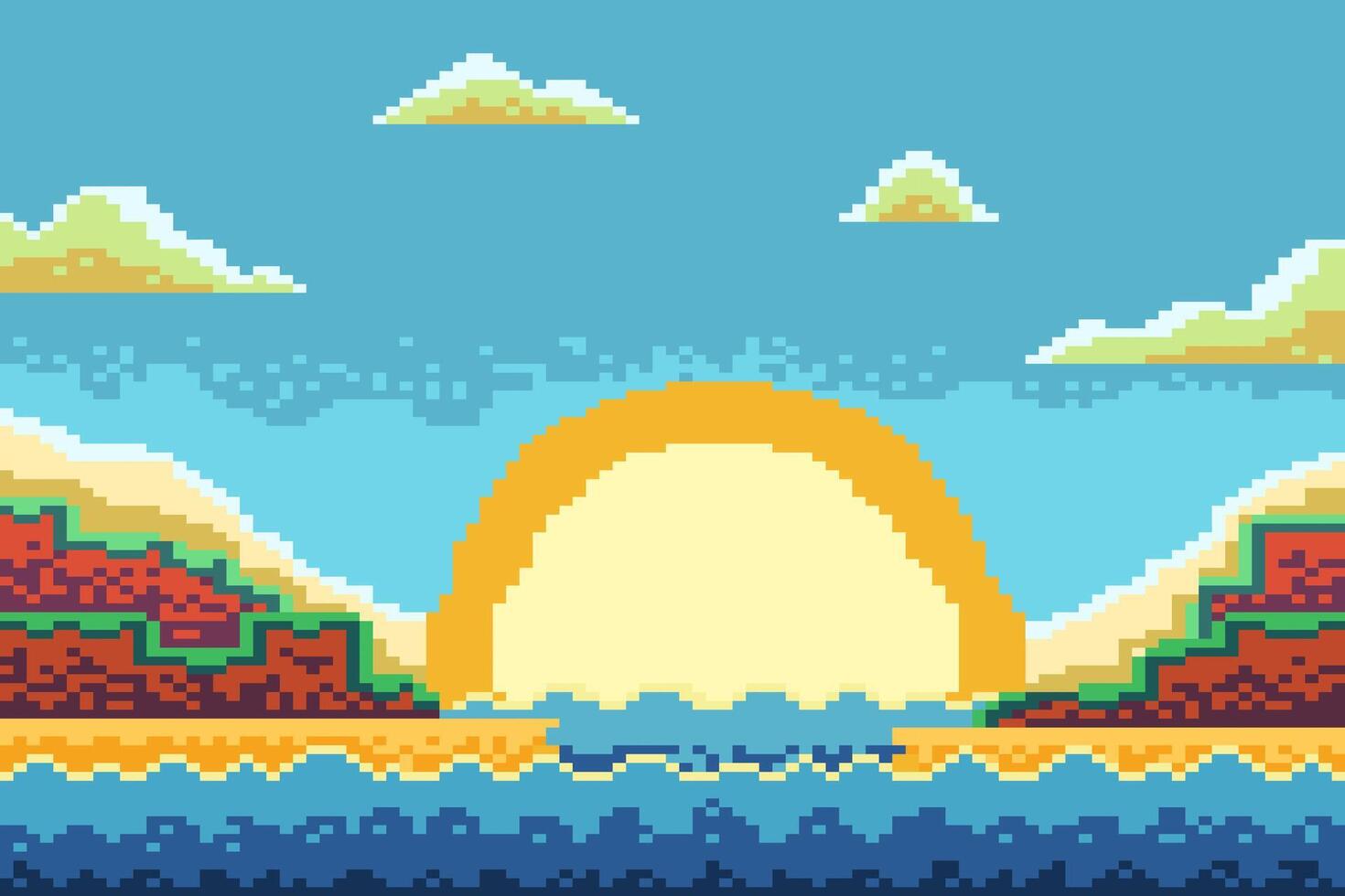 hauts plateaux paysages pixel art lever du soleil vecteur