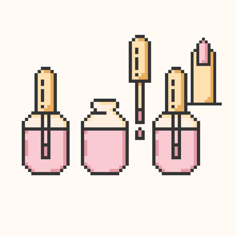 clou polonais manucure pixel art icônes.main manucure et se soucier Facile 8 bits symboles.simple instructions pour en utilisant set.vector illustration eps dix. vecteur