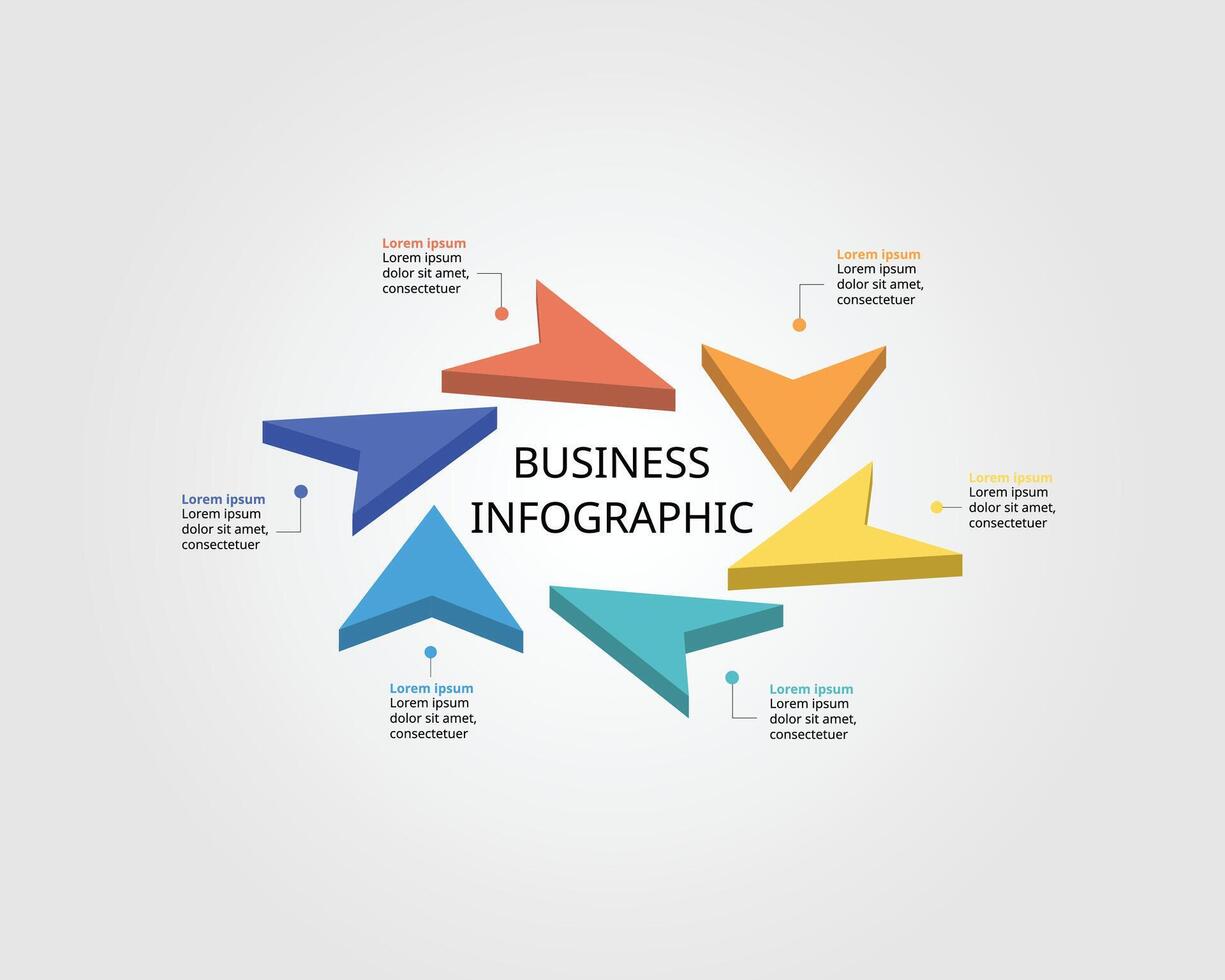 6 La Flèche modèle pour infographie pour présentation pour 6 élément vecteur