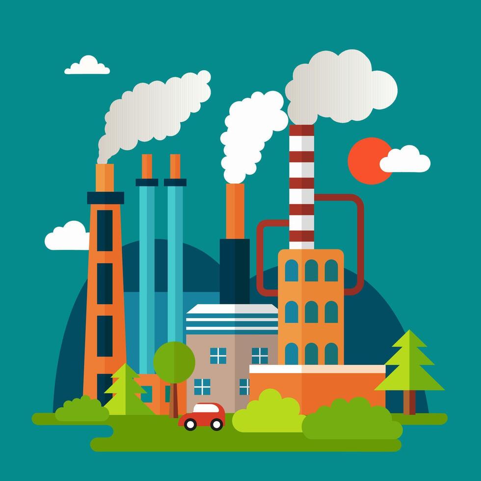 vecteur illustration de une usine pollué le air, écologie