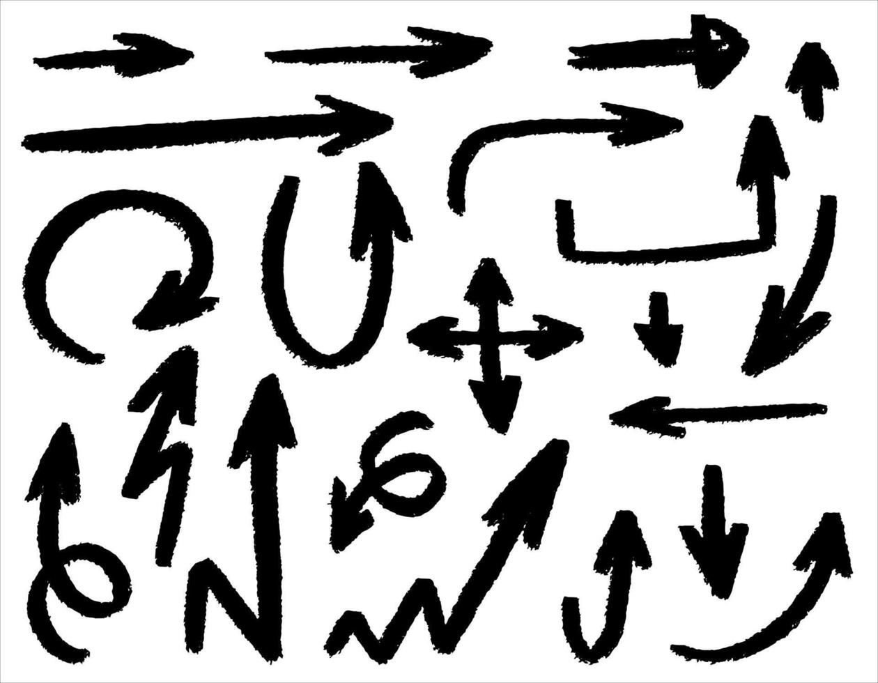 ensemble de isolé main tiré flèches sur blanc Contexte. vecteur graphique